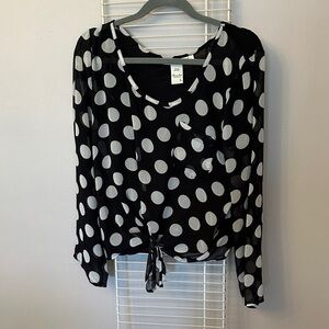 American Rag Black and White Polka Dot Tie-Front Blouse